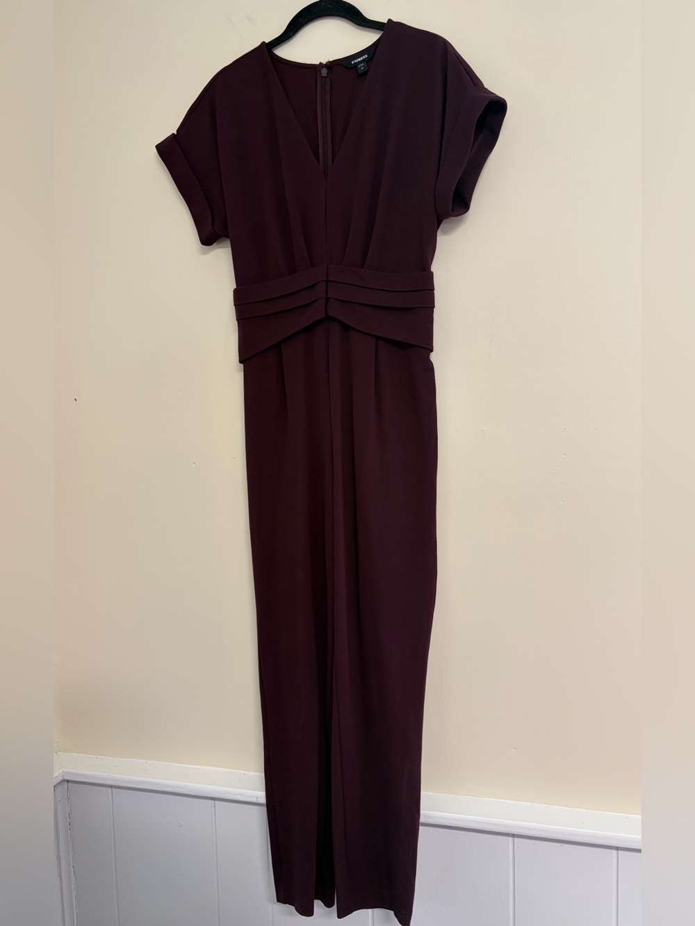 Express Dark Plum V-Neck Jumpsuit with Panel Waist